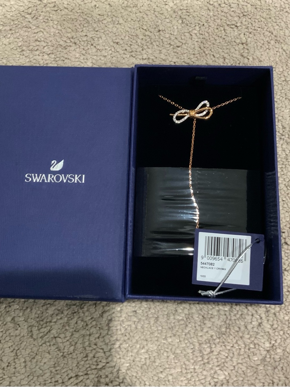 Swarovski Rose Gold Bow Drop Necklace with Clear Crystals